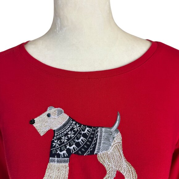 Talbots Petite PS red long sleeve winter Terrier dog pullover t-shirt - Picture 5 of 9